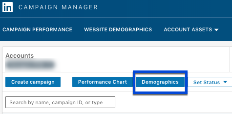 Screenshot showing how to locate LinkedIn's Demographics tool